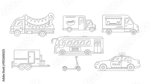 Transportation Illustration: A collection of various vehicles and modes of transport, illustrated in a clean, graphic style. Showcasing the diversity of transportation.