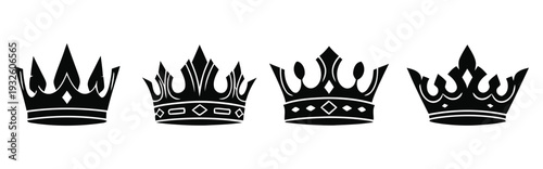 Four ornate crowns with varying designs and patterns on a white background