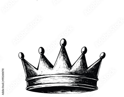A black and white illustration of a royal crown with pointed arches