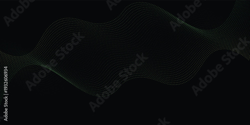 Flowing dots particles wave pattern green and yellow isolated on yellow, orange background gradient. Vector in concept of technology, science, music, modern