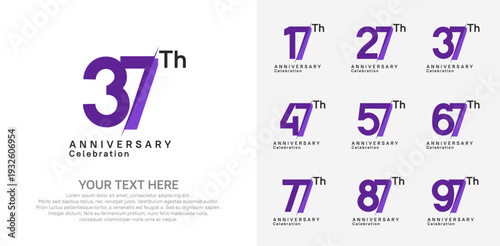 Anniversary logo set vector design, purple color for celebration event