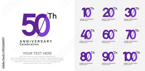 Anniversary logo set vector design, purple color for celebration event
