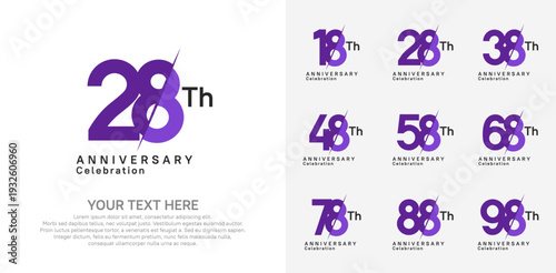 Anniversary logo set vector design, purple color for celebration event