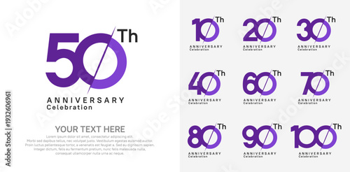 Anniversary logo set vector design, purple color for celebration event