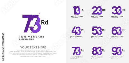 Anniversary logo set vector design, purple color for celebration event