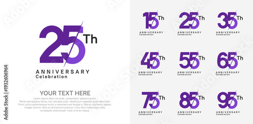Anniversary logo set vector design, purple color for celebration event
