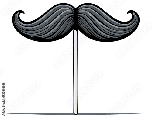 Stylish grey curly mustache on a stick illustration for fun events and costume parties
