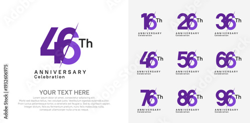 Anniversary logo set vector design, purple color for celebration event
