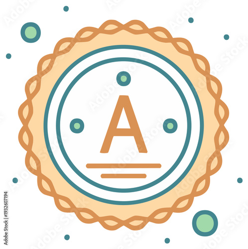 Retro award medal with letter A and abstract dots in pastel colors