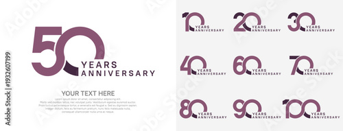 Anniversary logo set vector design, purple color for celebration event