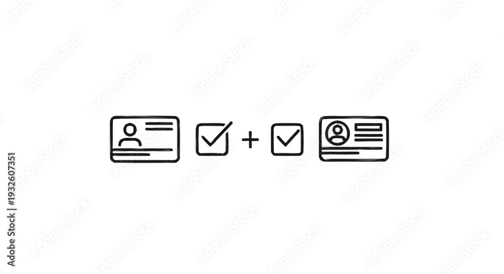 Fototapeta premium Identity Verification Process with Checkmarks and ID Cards.