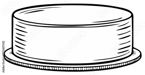 Simple Round Cake on Plate Illustration in Black and White
