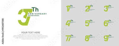 Anniversary logo set vector design, green color for celebration event
