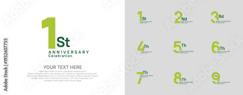 Anniversary logo set vector design, green color for celebration event