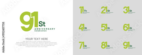 Anniversary logo set vector design, green color for celebration event