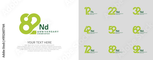 Anniversary logo set vector design, green color for celebration event