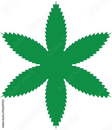 A vibrant green cannabis leaf illustration against a plain white background