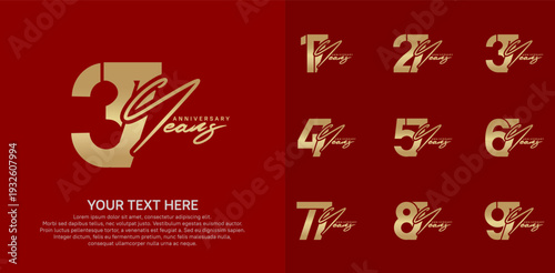 Anniversary logo set vector design, golden color for celebration event