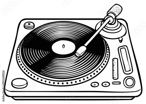Line Art Turntable Design Vector Illustration Graphic Icon Record Player Music Mixing Equipment Black and White