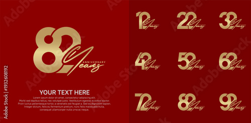 Anniversary logo set vector design, golden color for celebration event