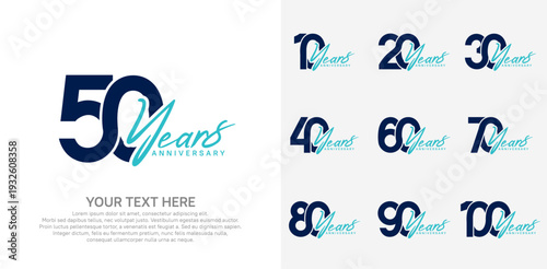 Anniversary logo set vector design, blue color for celebration event