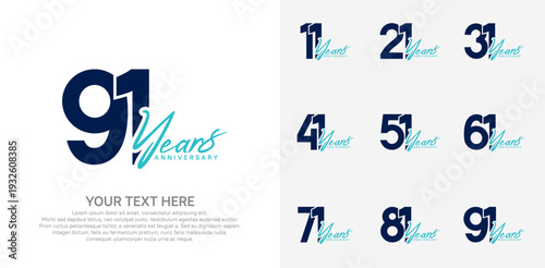 Anniversary logo set vector design, blue color for celebration event