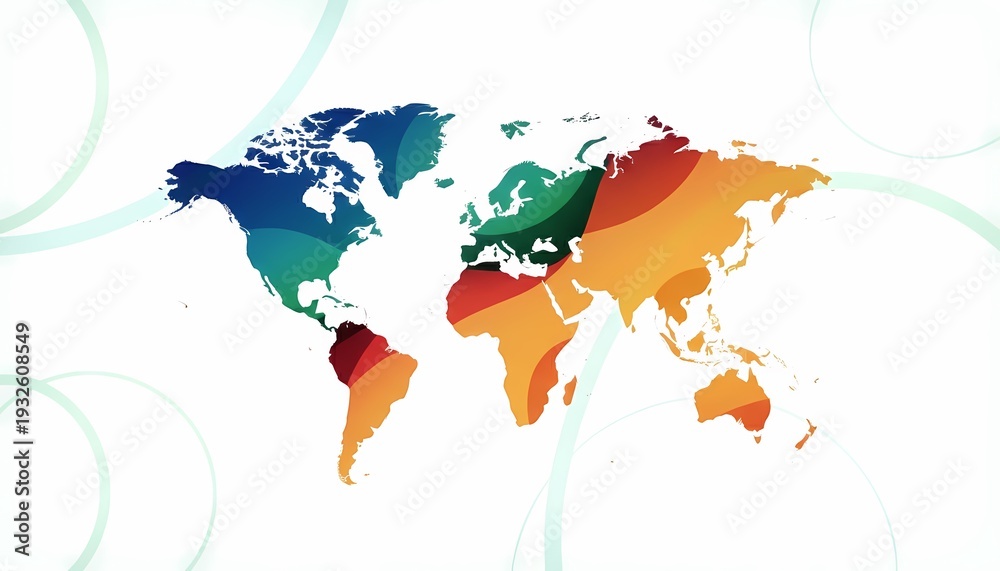 Fototapeta premium Colorful World Map Silhouette Wide View