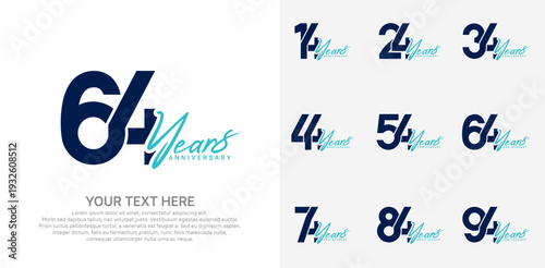 Anniversary logo set vector design, blue color for celebration event