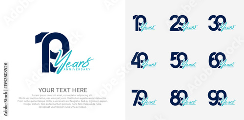 Anniversary logo set vector design, blue color for celebration event