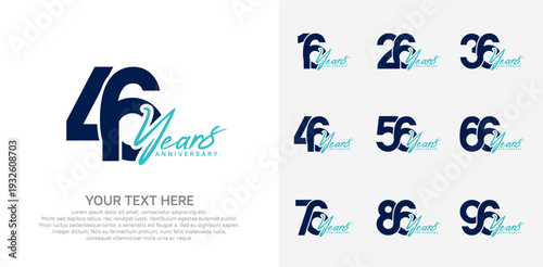 Anniversary logo set vector design, blue color for celebration event