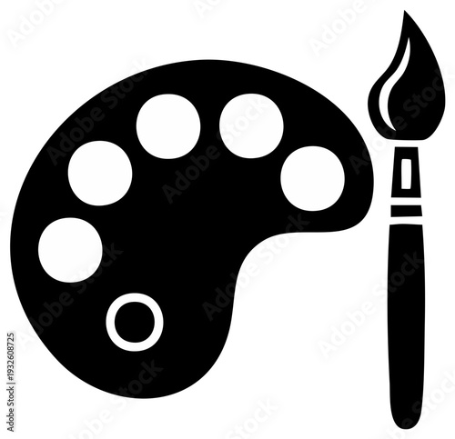 Painting Equipment Vector: Artists' Palette with Paintbrush Icon Set, Symbolizing Visual Art