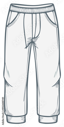 Drawn Pants Isolated, Elastic Waistband Trousers, Fashion Design Illustration