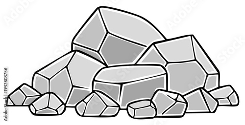 Grayscale cartoon illustration of a pile of stones and rocks heap