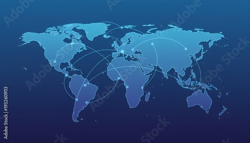 Blue World Map Connected Networks