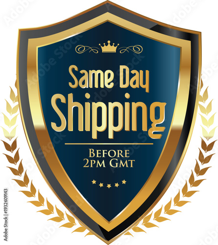 Same day shipping logo with gold laurel wreath