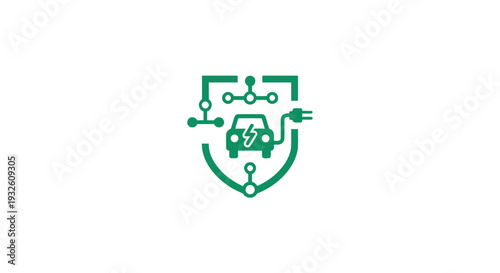 Electric Car Security Technology Shield Icon.
