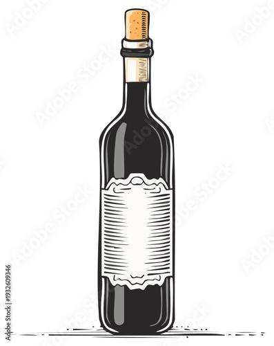 Elegant wine bottle with blank label and cork stopper vector illustration
