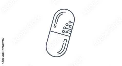 Digital Pill Icon Representing Future Medicine Technology.