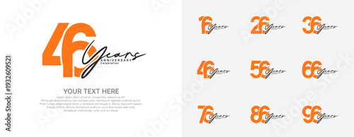 Anniversary logo set vector design, orange and gray color for celebration event