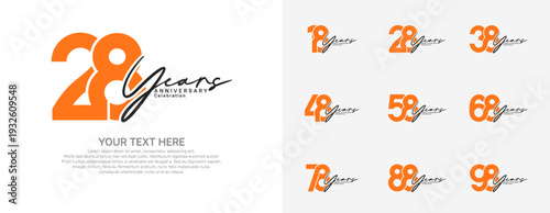 Anniversary logo set vector design, orange and gray color for celebration event