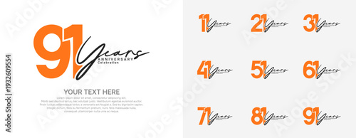 Anniversary logo set vector design, orange and gray color for celebration event