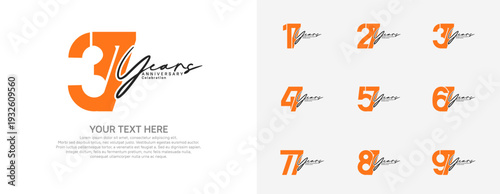 Anniversary logo set vector design, orange and gray color for celebration event
