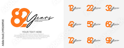 Anniversary logo set vector design, orange and gray color for celebration event