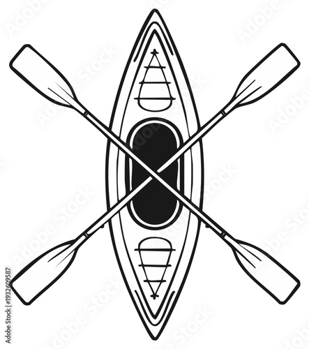 Kayaking Adventure Icon with Crossed Paddles Symbolizing Outdoor Recreation and Water Sports