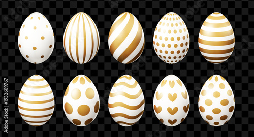 3d realistic Easter egg with gold patterns. Traditional symbol