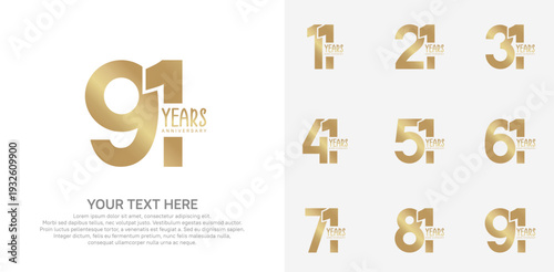 Anniversary logo set vector design, gold color for celebration event