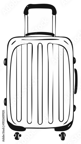 Outlined illustration of a wheeled travel suitcase, ready for a vacation