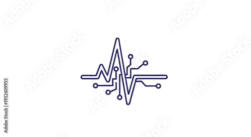 Digital Heartbeat Pulse Line Art with Circuit Board Elements.