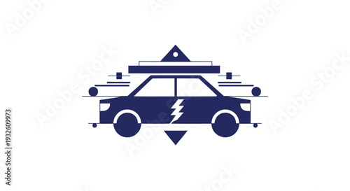 Electric Car Symbol with Geometric Shapes and Lightning Bolt.