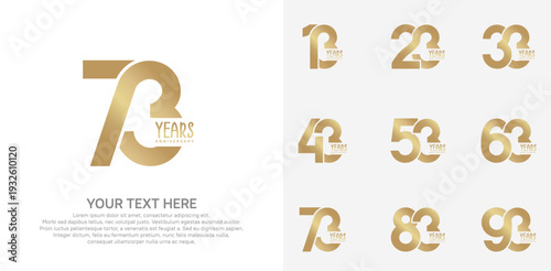 Anniversary logo set vector design, gold color for celebration event
